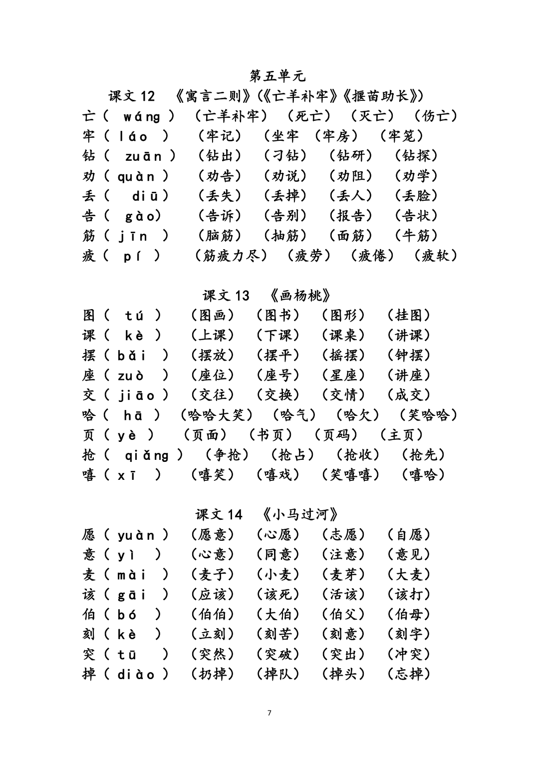 部编二年级下册语文《写字表》生字组词(拼音版 二年级语文下 唐